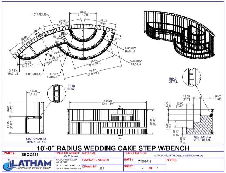 10' Radius Wedding Cake Step 42" w/ Right Bench